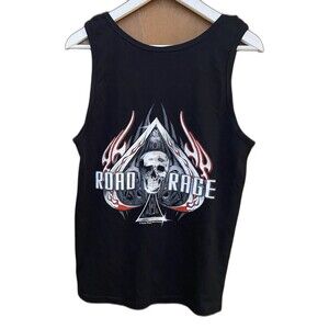 Vtg ROAD RAGE Tank Top Skull & Spade Biker Motorcycles Campbell CA Men S Black